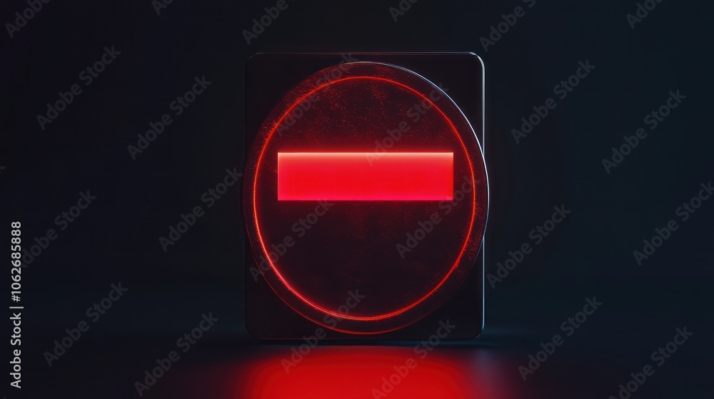 Poster minimalist 3d restriction sign, emphasizing a stop symbol and barrier.
