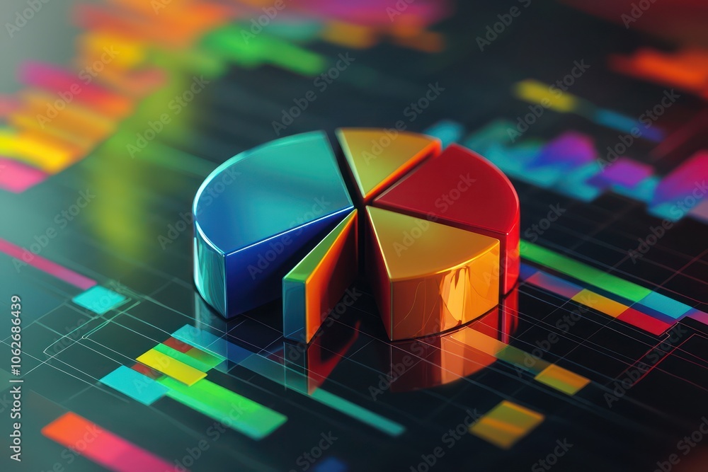 Aufkleber artistic 3d depiction of statistical icons, showing a pie chart and graph.