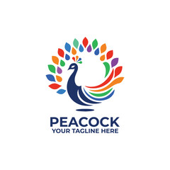 flat design logo of a peacock