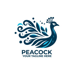 flat design logo of a peacock