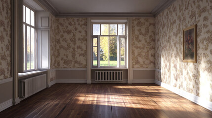 Obraz premium Interior with blank wall, A spacious empty room interior background featuring a minimalist design with clean lines, 