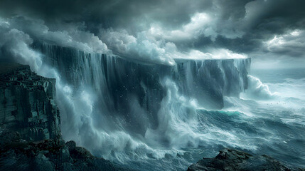 Obraz premium Dark Clouds Over Rugged Cliffs and Ocean Waves