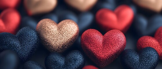 Obraz premium close up image of red and golden textured hearts in a decorative arrangement symbolizing love romance and the of Valentines Day The vibrant colors patterns