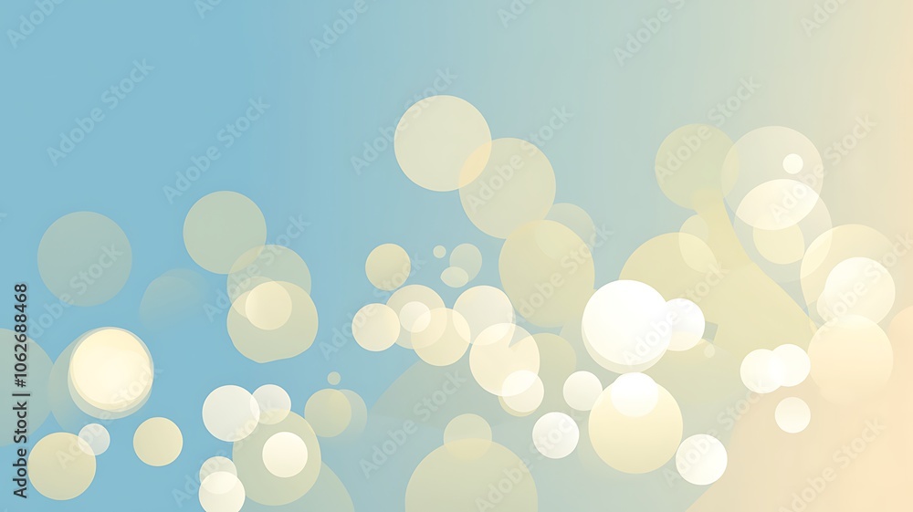 Poster abstract background with overlapping white and yellow circles on a blue gradient