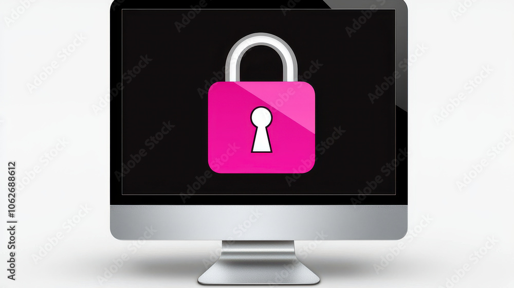 Wall mural computer screen displaying pink padlock symbol, representing security