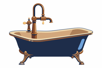  Vintage bathtub faucet and ceramic tiles in the background.Retro bronze look, perspective view. white background