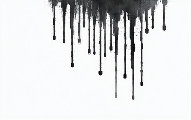Black ink drips against a clean white background, creating a dramatic visual effect.