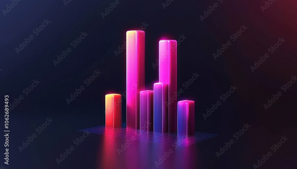 Poster detailed 3d model of a rising stats bar graph with analytical display.