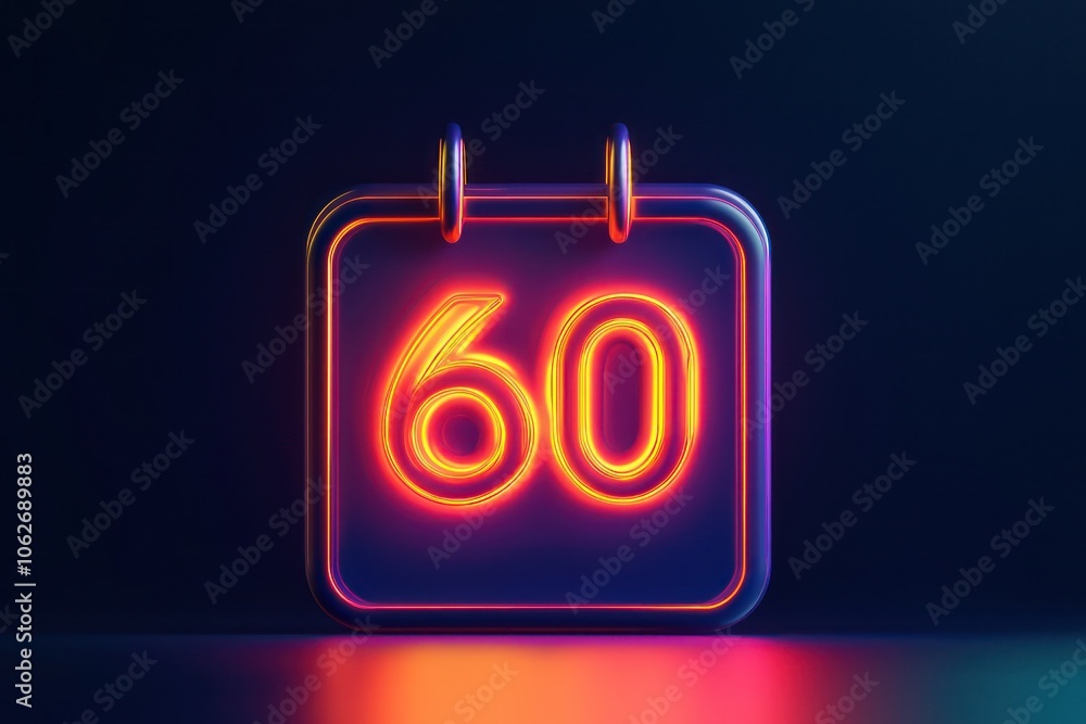 Poster detailed 3d model of a line icon showing 60 days with turning calendar pages.