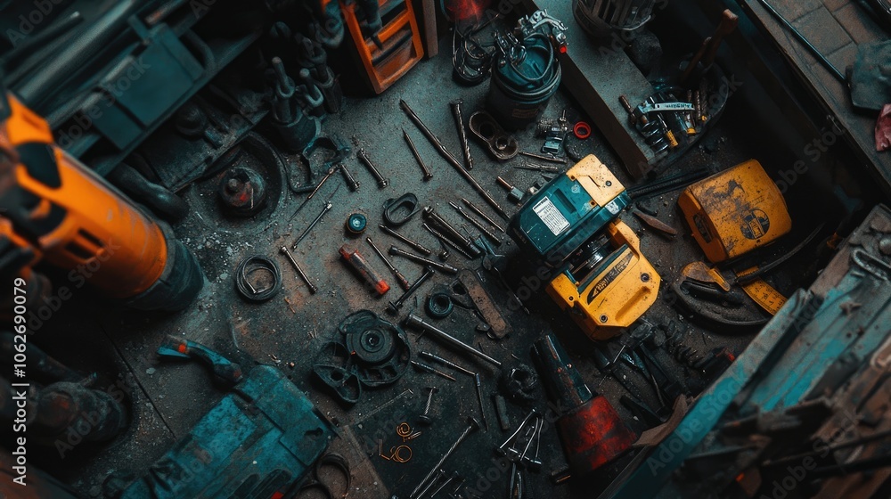 Poster tools and equipment in a workshop setting