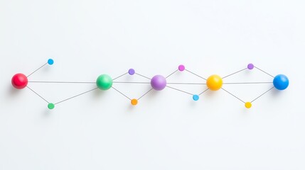 Obraz premium Colorful spheres connected by lines on a white isolated background.