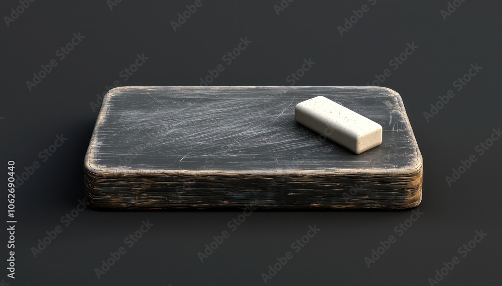 Poster high-resolution 3d visualization of a blackboard with chalk and an eraser.