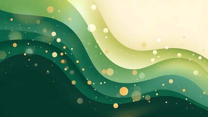 Abstract Green and Yellow Wavy Background with Scattered Circles