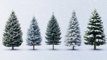 Fototapeta premium Collection of christmas Trees with Snow isolated on transparent or white background