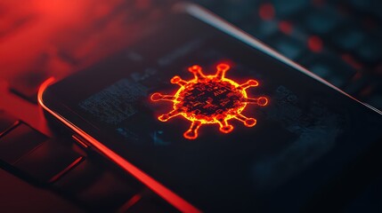 Smartphone Virus Detected. Smartphone showing a warning about a potential virus threat digital red alert flashing on the screen. Malware. Scam. Ransomeware.
