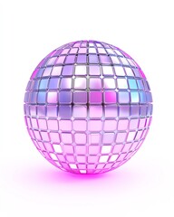 Shiny disco ball with colorful reflections, white isolate background