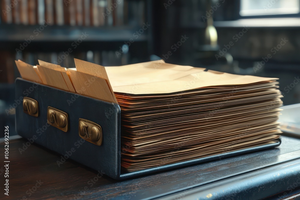 Poster detailed 3d model of a document folder containing visible papers.