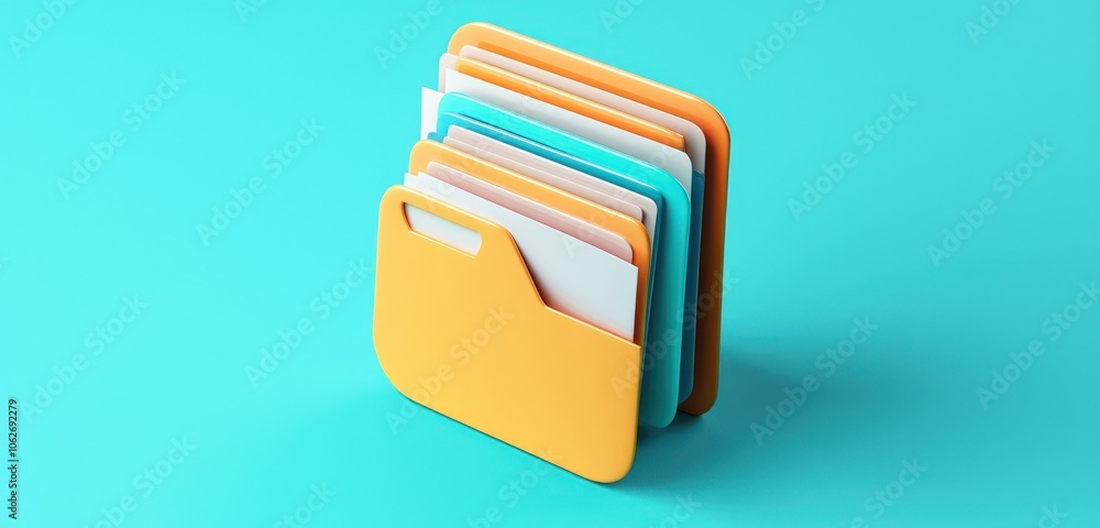 Poster three-dimensional files and papers icon, designed for documentation.