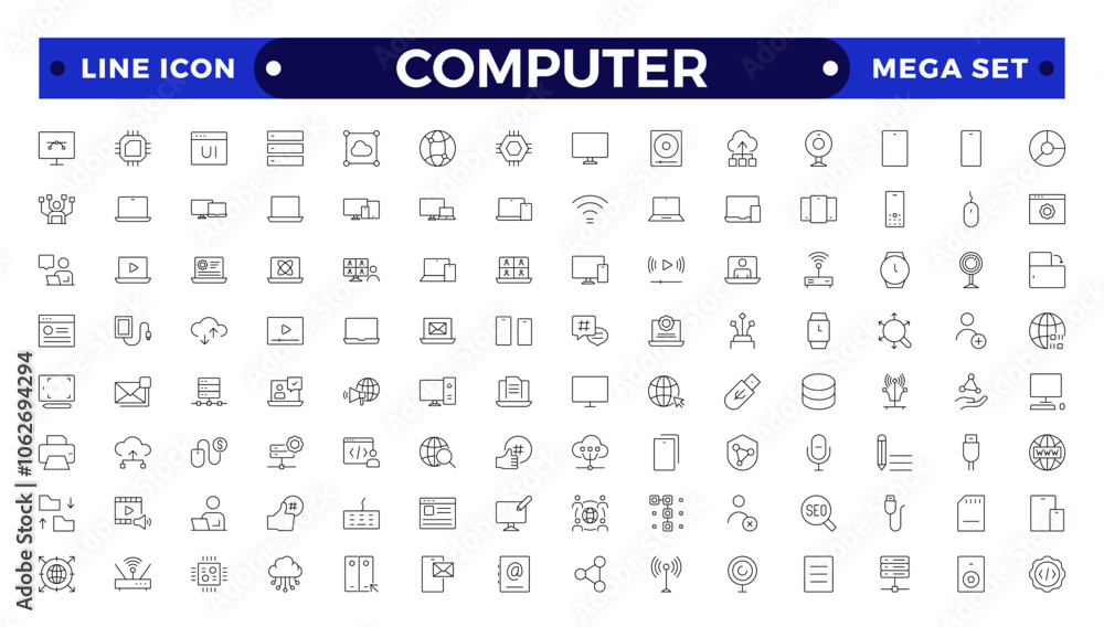 Fototapete computer icon set. containing online, computer, network, website, server, web design, hardware, soft