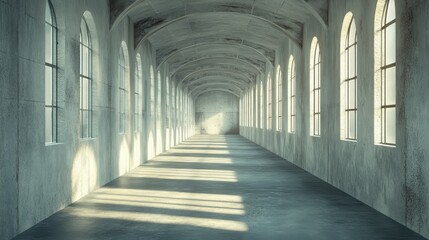 Interior industrial corridor in abandoned factory construction and architecture : Generative AI