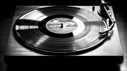 Classic Vinyl Record Player on Wooden Table