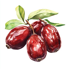 Jujube fruit watercolor clipart illustration