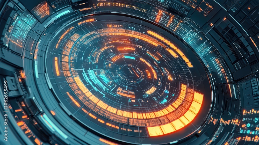 Poster futuristic digital interface with dynamic elements