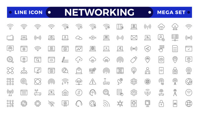 Networking icon set. Connections, relationship, online networking, community, events and social network icons. computer, network, website, server, web design, hardware, software, and programming.