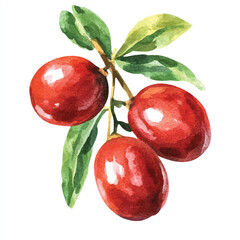 Jujube fruit watercolor clipart illustration