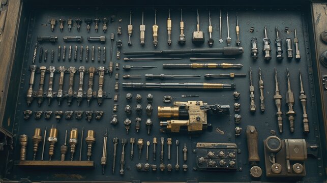 Vintage Mechanic Tool Arrangement in Toolbox