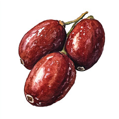 Jujube fruit watercolor clipart illustration