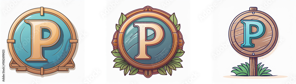 Aufkleber Three circular badges feature a stylized 