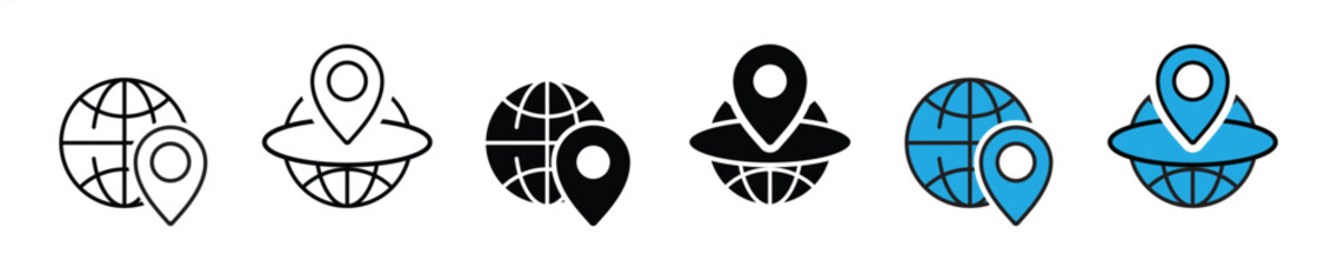 positioning icon set. global position, pin location icon. vector illustration