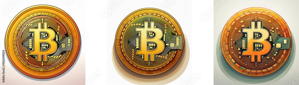 Poster three golden coins with a large 'b' in the center.