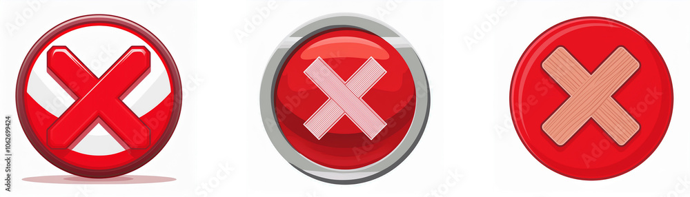 Aufkleber three red round buttons, each with a white or light brown cross in the center, represent a negative 