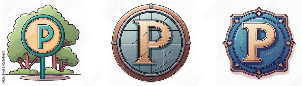 Aufkleber three variations of a circular badge with the letter 