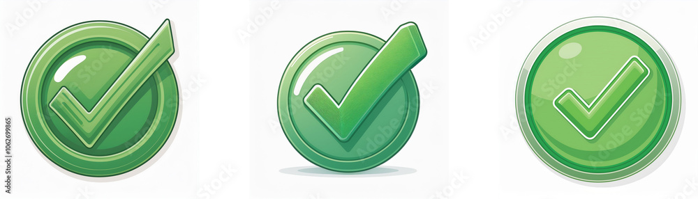 Poster Three green check marks in circles, one with a shadow and one with a white outline
