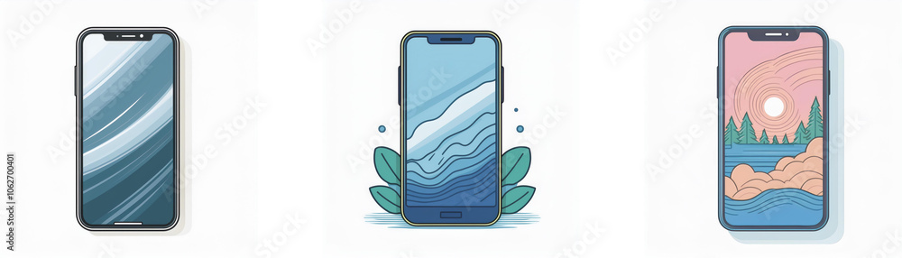 Aufkleber three smartphones with different abstract backgrounds.