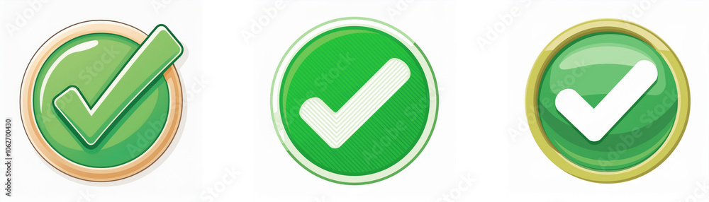 Aufkleber three green circle buttons with white checkmarks.
