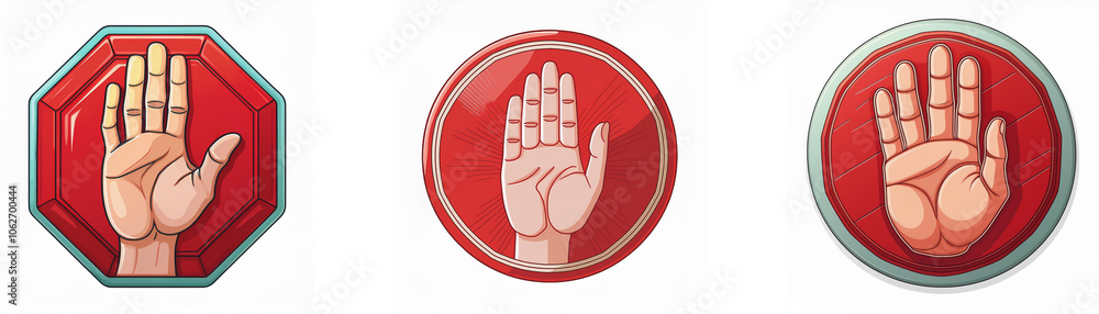 Aufkleber three red signs with an open hand.