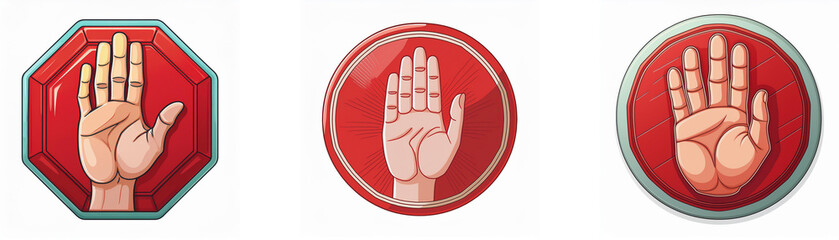 Obraz premium Three red signs with an open hand.