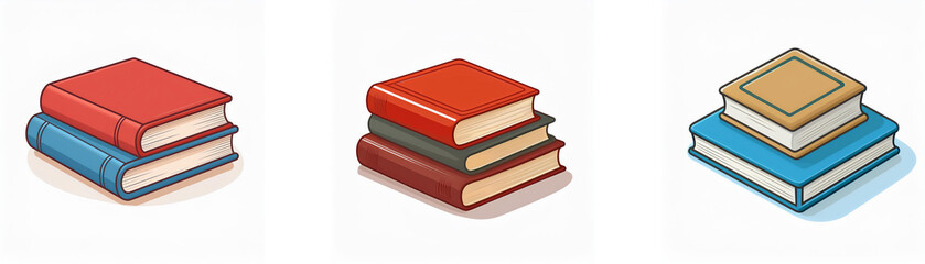 Three stacks of books, in different colors and heights, are shown in the image.