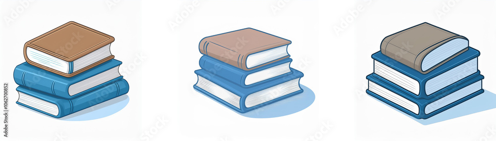 Poster three stacks of books, each with different color combinations. the stacks have a brown book on top, 