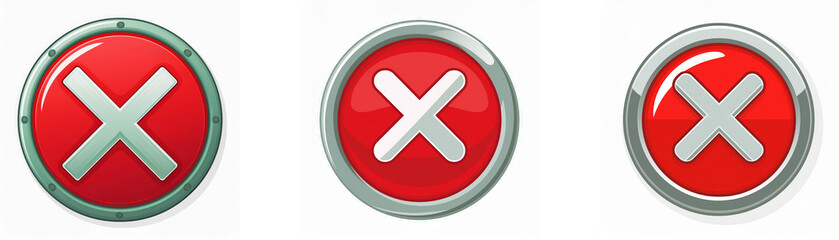 Fototapeta premium Three red circular buttons with white 