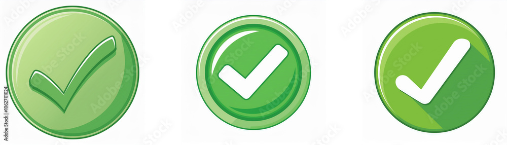 Poster three green circles with white checkmarks inside.