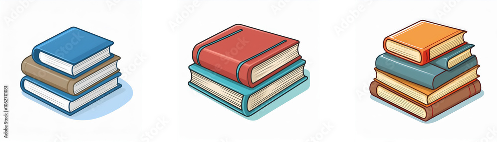 Aufkleber three stacks of colorful books with different heights and color combinations.