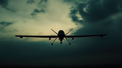 Silhouette of an Unmanned Aerial Vehicle (UAV) in the Twilight Sky