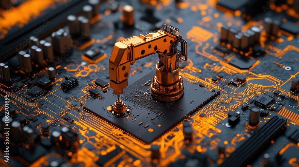 Poster digitalized oil pump on graphical motherboard interface generative ai image