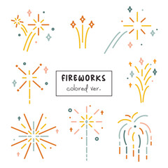Fireworks Simple Line Icon Set. Minimalist Firework Icon Collection. Firework, Confetti, Sparkler, Salute, Petard Icons. Happy New Year Art for Celebrations and Holidays. Elegant Firecracker