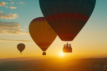 Obraz premium Hot air balloons hovering in the sky.